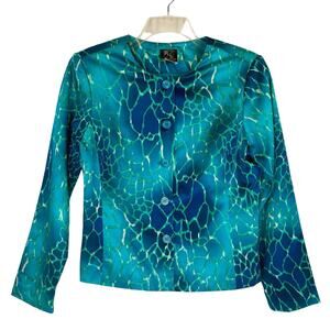 Vtg Russell Scott Signature Neon Blue 100% Silk Collarless Women 8